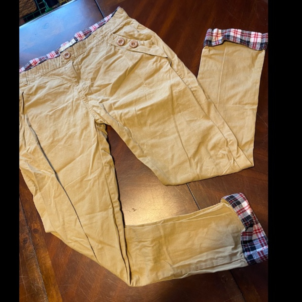 Women's Tan Plaid Cuff Cropped Pants